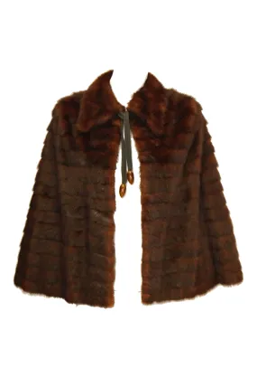 1940s Arnold Liebes Feathered Mink Cape w/ Bakelite Details & Silk Lining