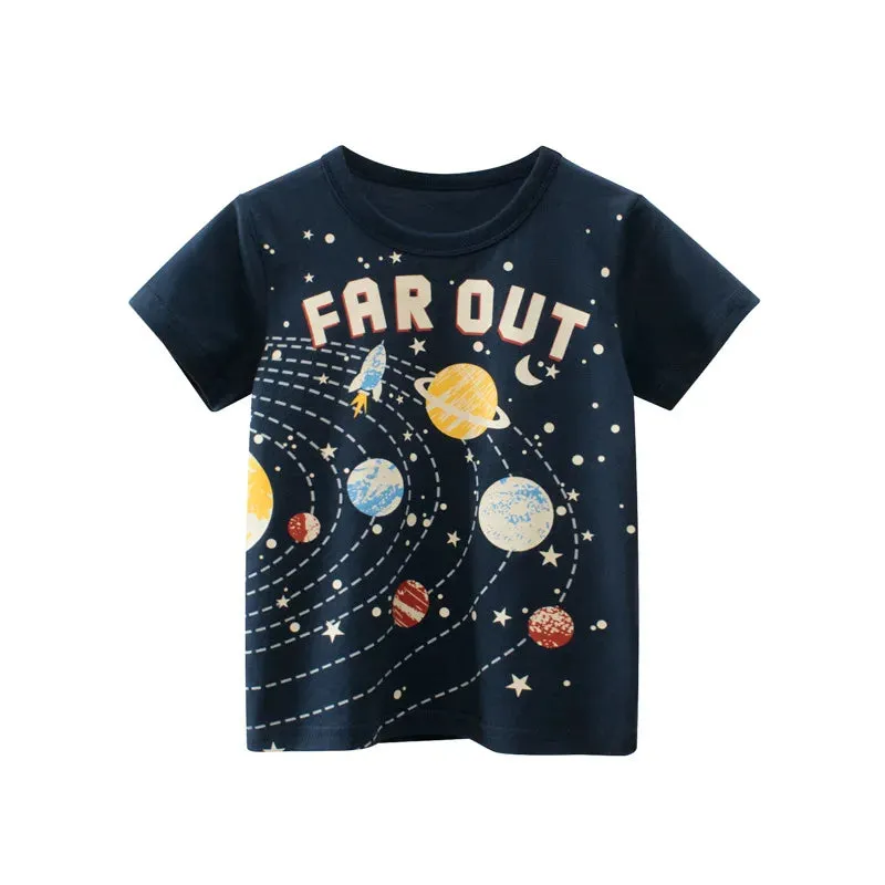 2024 New Toddler Kid Baby Boys Girls Clothes Summer Cotton T Shirt Short Sleeve Cartoon Space Children Top Infant Outfit