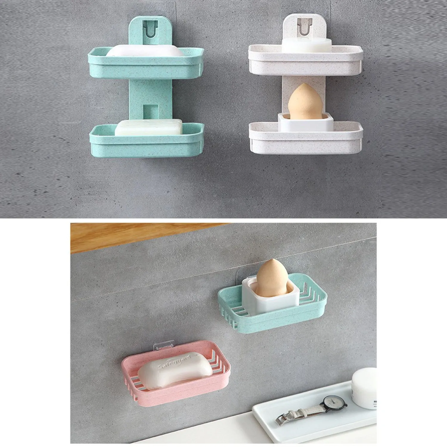 4762  Plastic Double Layer - Soap Stand, Holder, Wall Soap Box Sturdy Vacuum Dispenser Tray