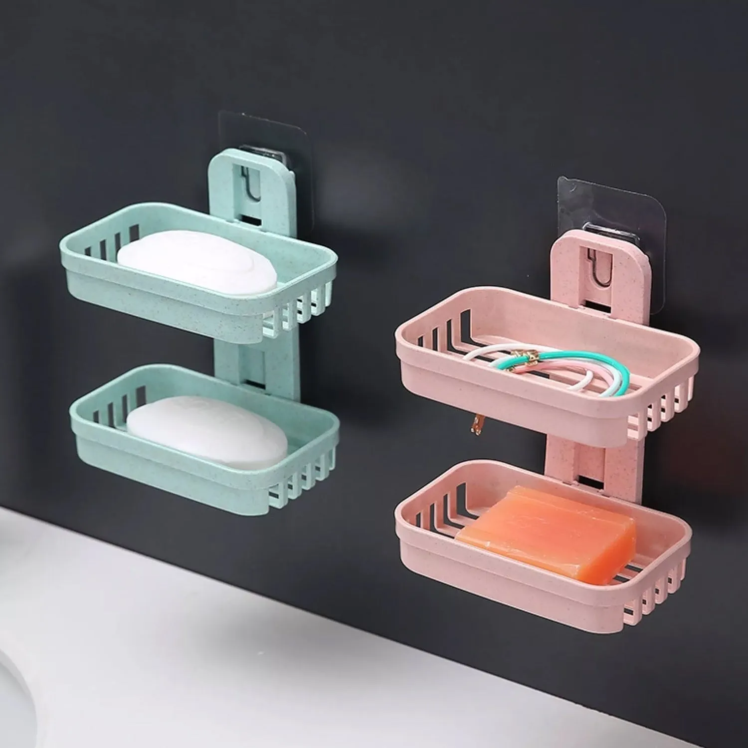 4762  Plastic Double Layer - Soap Stand, Holder, Wall Soap Box Sturdy Vacuum Dispenser Tray