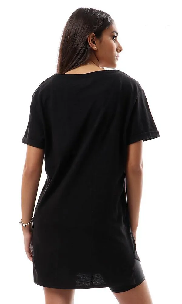 94527 Short Sleeves With Front Pocket Black Long Tee