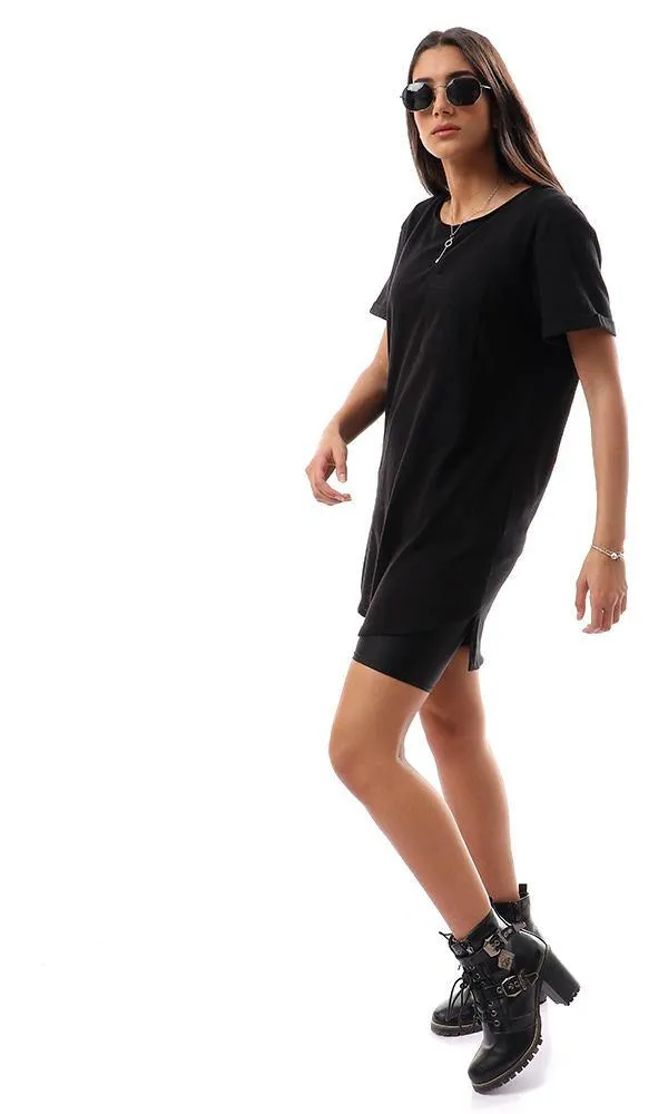 94527 Short Sleeves With Front Pocket Black Long Tee