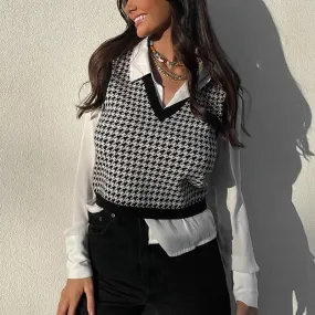 Aachoae Vintage Houndstooth Knitted Sweater Vest