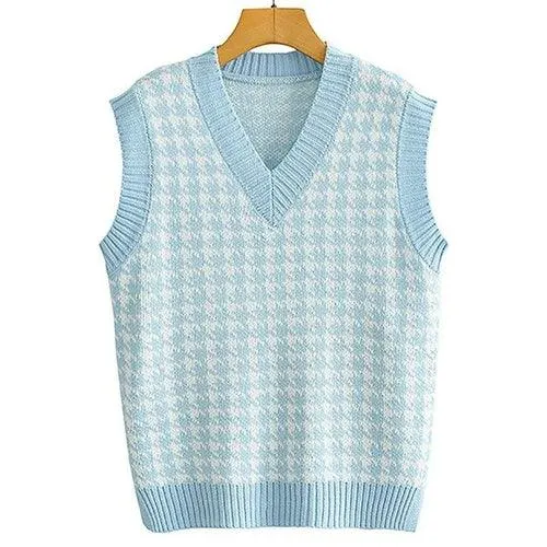 Aachoae Vintage Houndstooth Knitted Sweater Vest