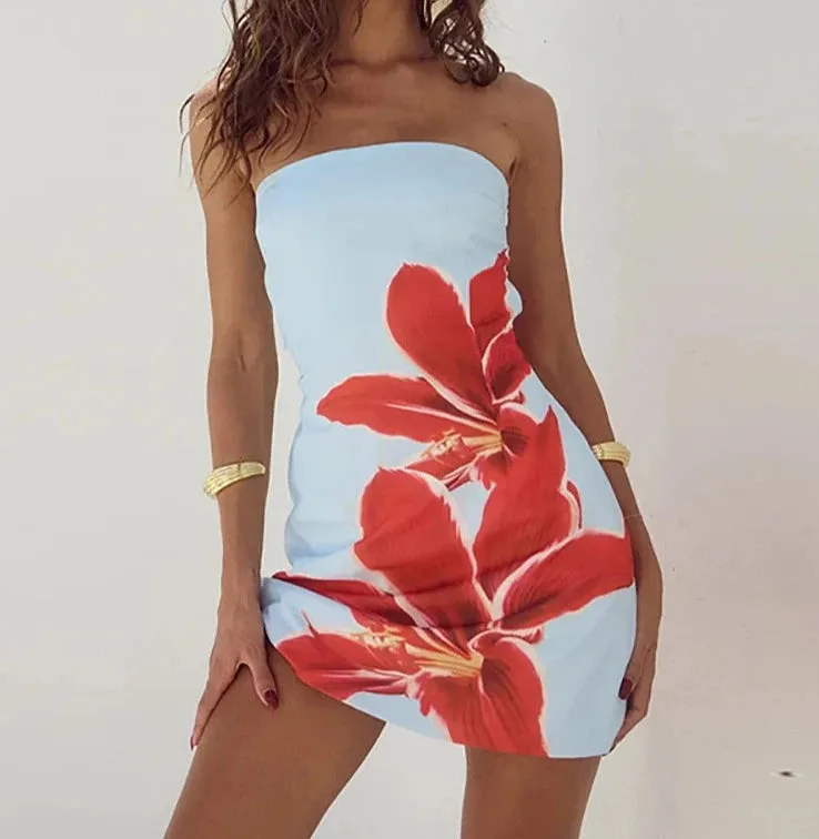 A&A Strapless Printed White Floral Mini Dress