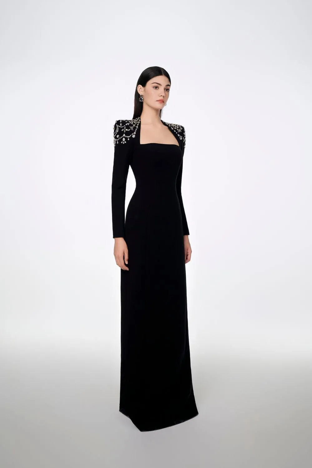 Adeline Bodycon Long Sleeved Crepe Floor Length Dress