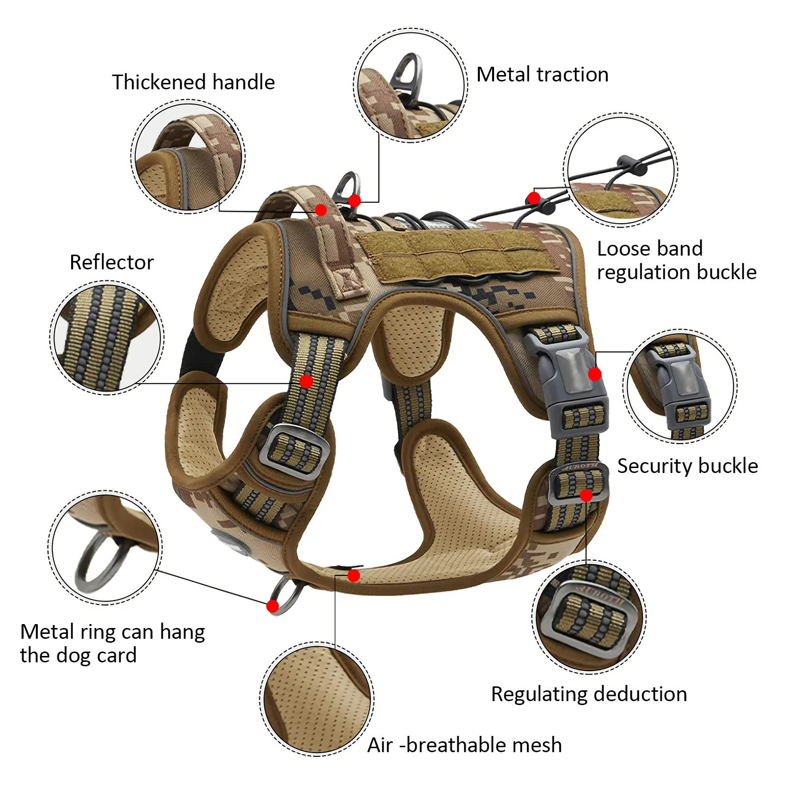 Adjustable No Pull Dog Harness, Military Training Vest, Size L