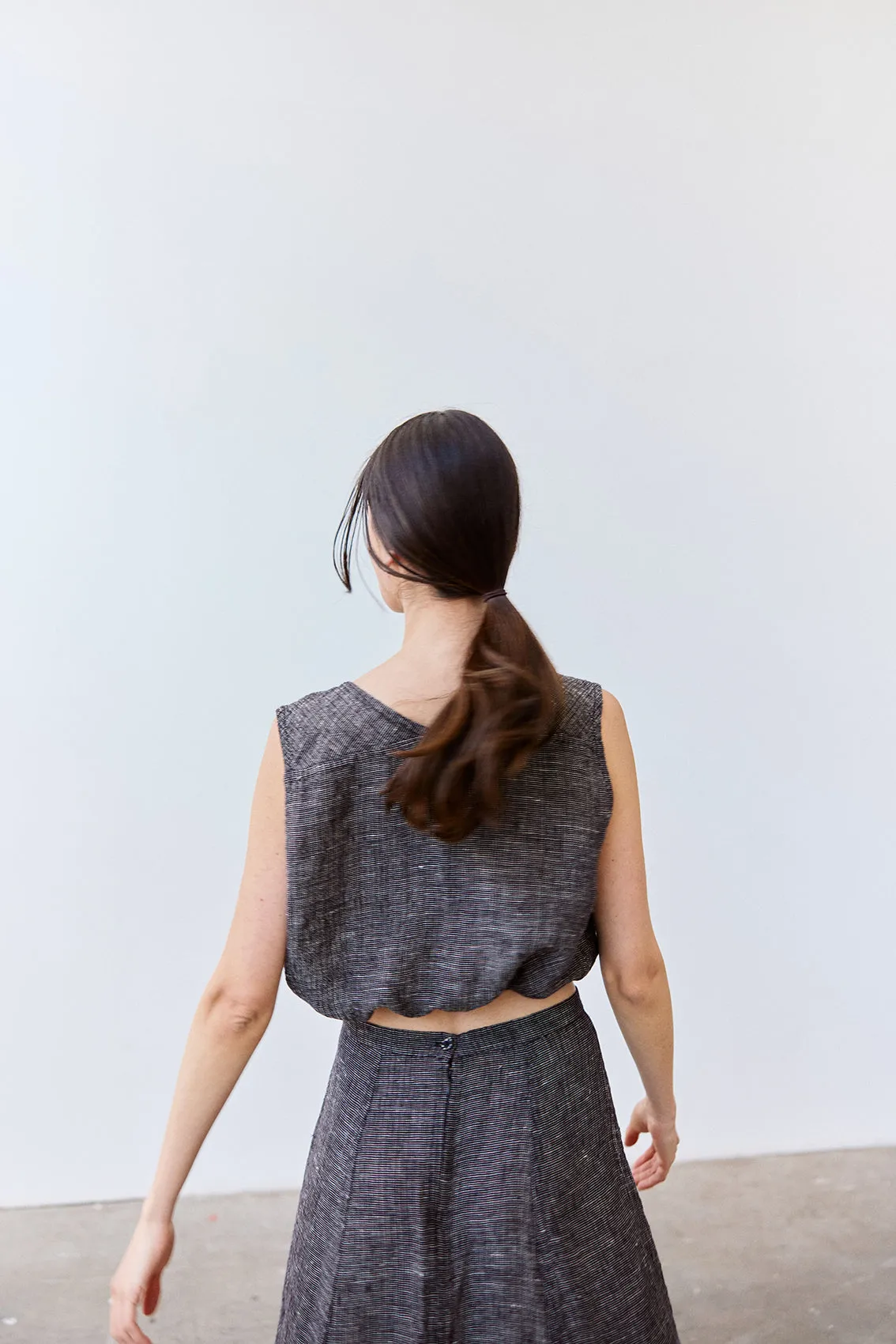 Adjustable Waist Buttoned Linen Top - Ónix Jaspeado