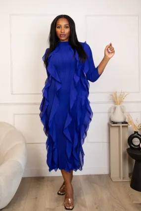 ADRIANNA RUFFLE DRESS - BLUE