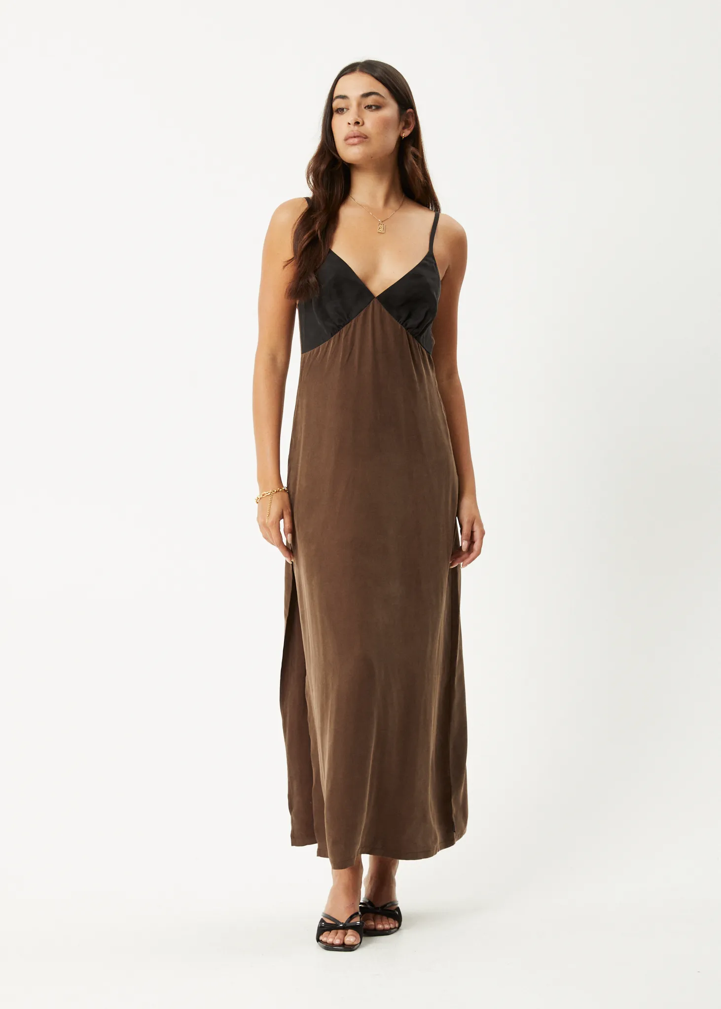 AFENDS Womens Giselle - Cupro Maxi Dress - Coffee