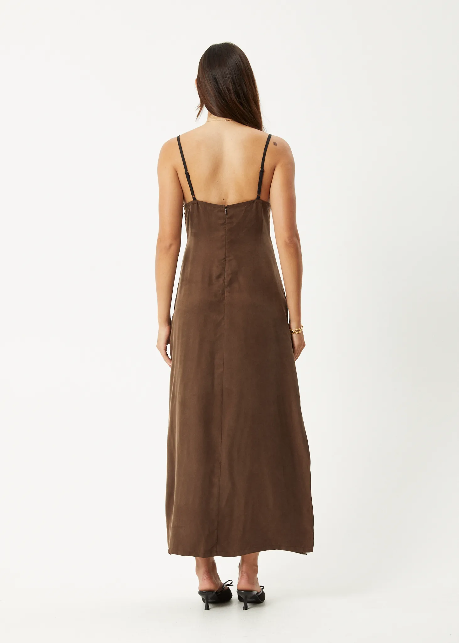 AFENDS Womens Giselle - Cupro Maxi Dress - Coffee