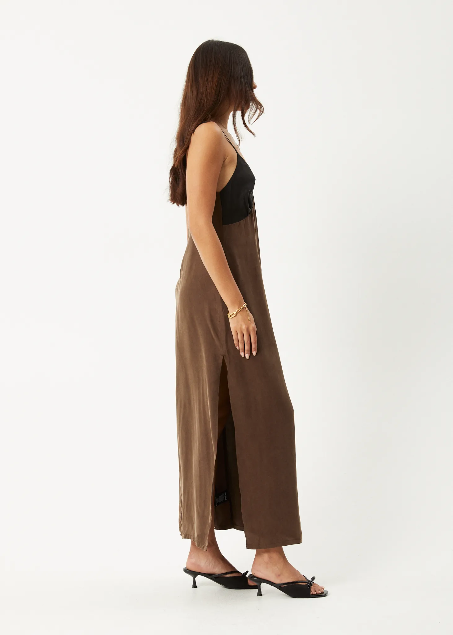 AFENDS Womens Giselle - Cupro Maxi Dress - Coffee