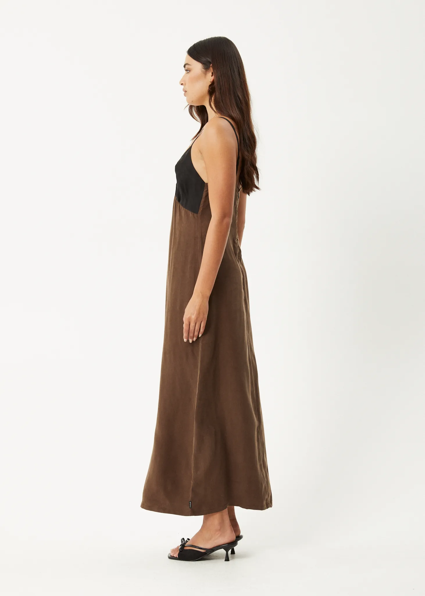 AFENDS Womens Giselle - Cupro Maxi Dress - Coffee