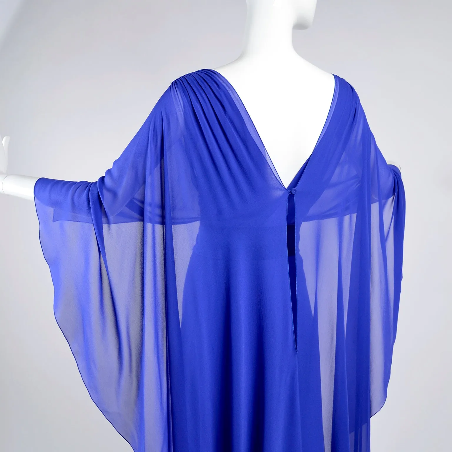 Alberta Ferretti Blue Evening Gown Silk Chiffon w/ Train & Beaded Belt