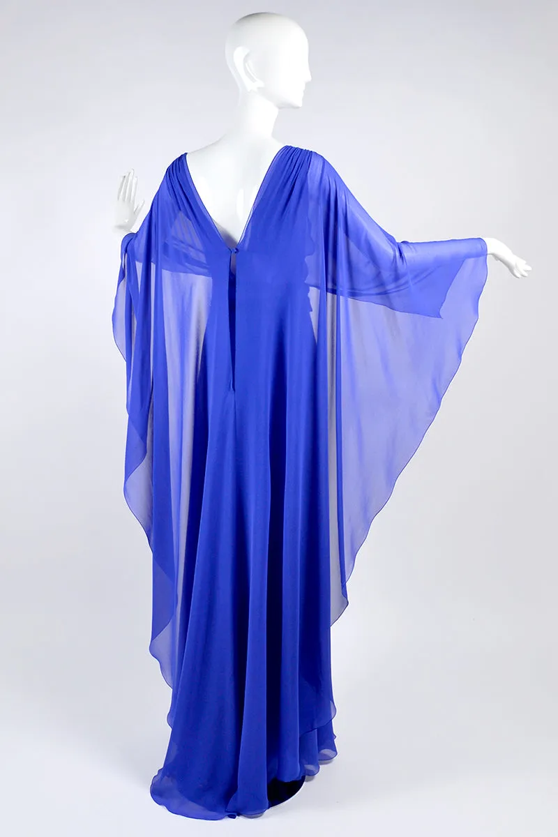 Alberta Ferretti Blue Evening Gown Silk Chiffon w/ Train & Beaded Belt