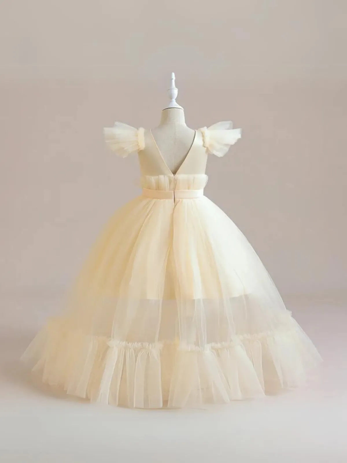 All Things Pretty Flutter Sleeve Tulle Overlay Dress