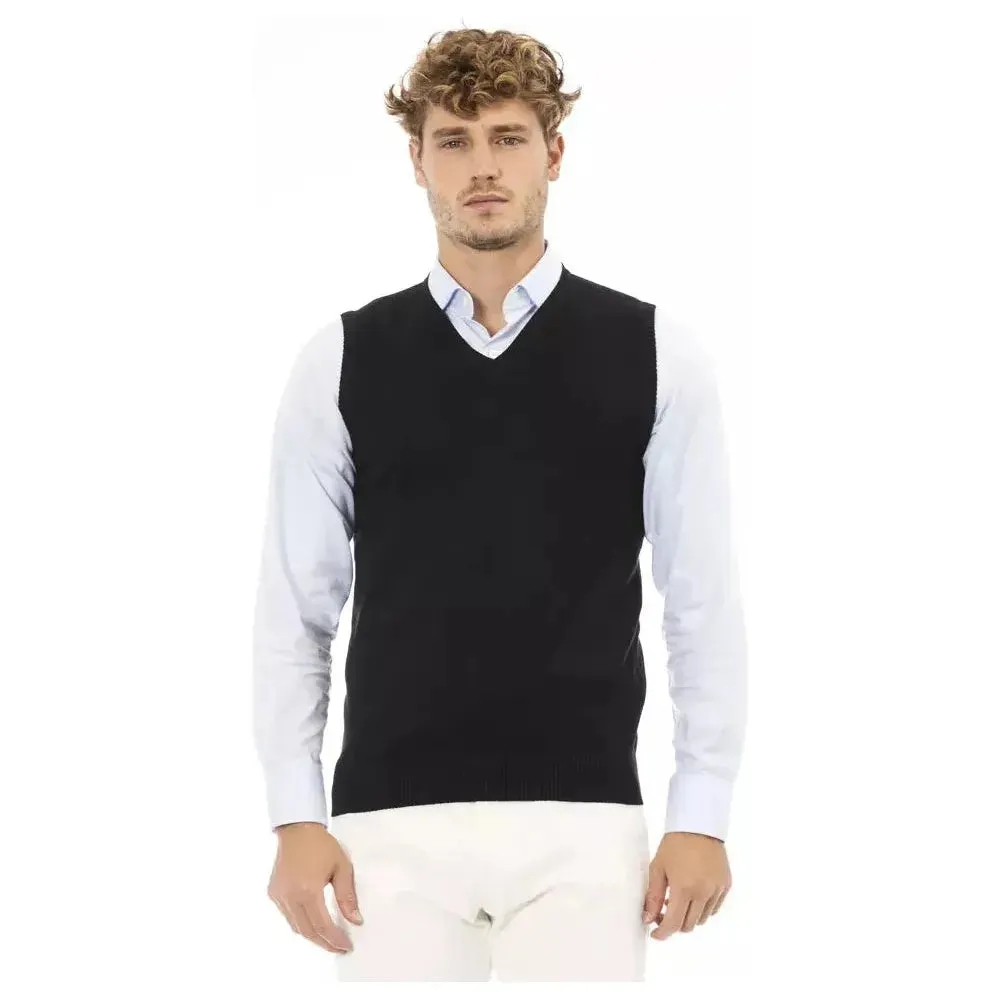 Alpha Studio Black Viscose Men Vest