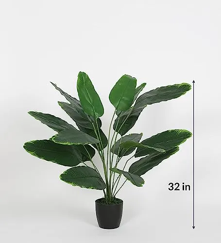 ARICKDECOR Artificial Plants Fake Banana Tree with Green Leaves in Plastic Pot 80cm Faux Strelitzia Jungle Tropical Plants Greenery Decoration for Home Indoor...