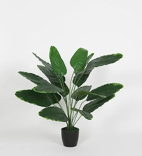 ARICKDECOR Artificial Plants Fake Banana Tree with Green Leaves in Plastic Pot 80cm Faux Strelitzia Jungle Tropical Plants Greenery Decoration for Home Indoor...