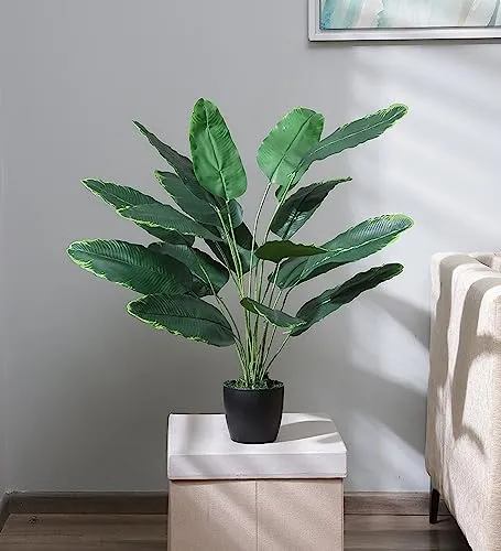 ARICKDECOR Artificial Plants Fake Banana Tree with Green Leaves in Plastic Pot 80cm Faux Strelitzia Jungle Tropical Plants Greenery Decoration for Home Indoor...