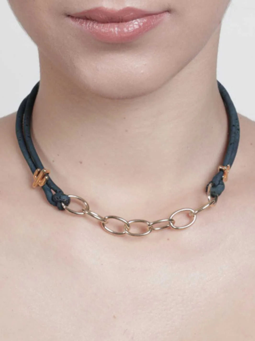 Arizona Bold Gold Necklace in Navy Blue