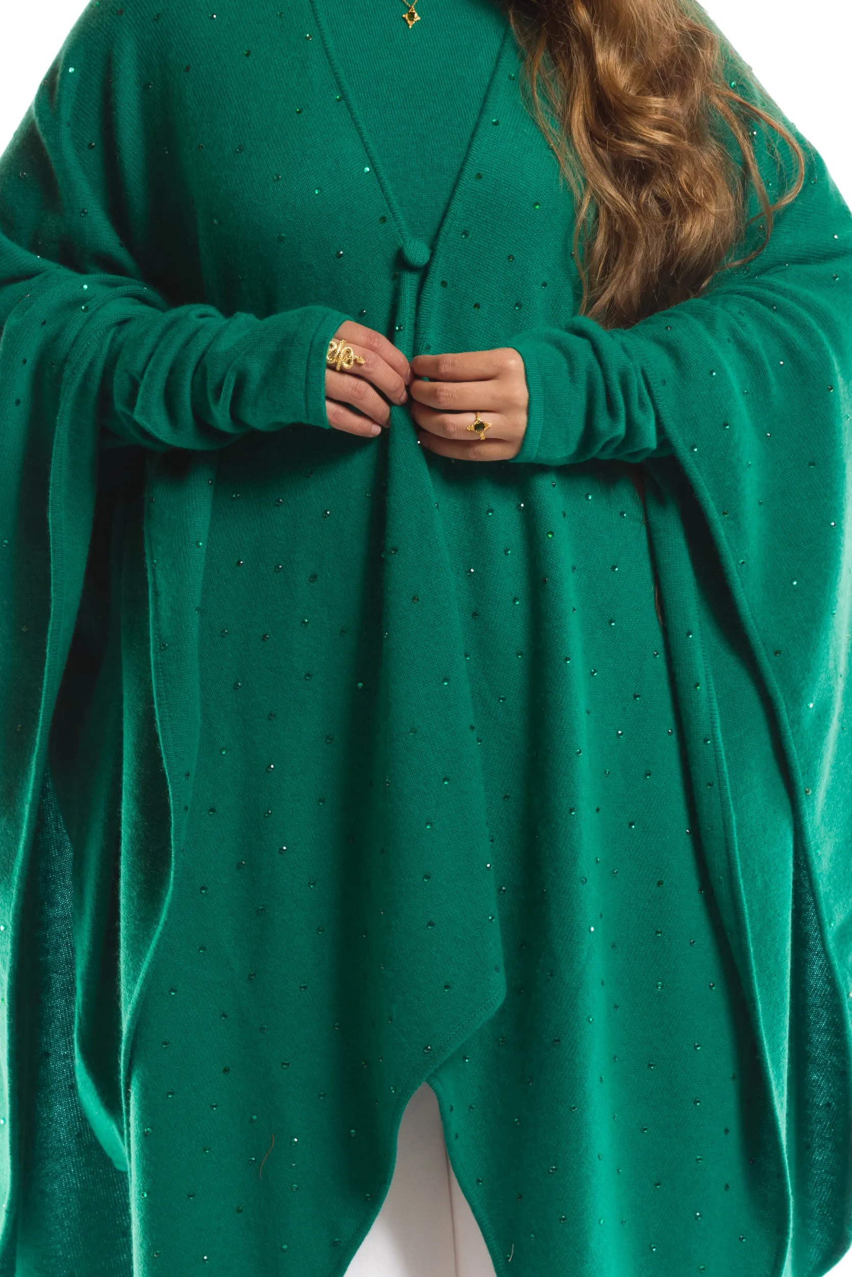 AVALON JEWELLED CASHMERE CAPE  EMERALD GREEN