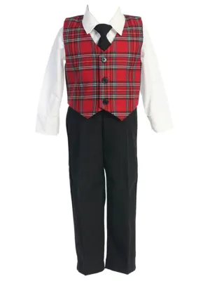 Baby Boys Red Plaid Christmas Occasion Suit Set 6-24M