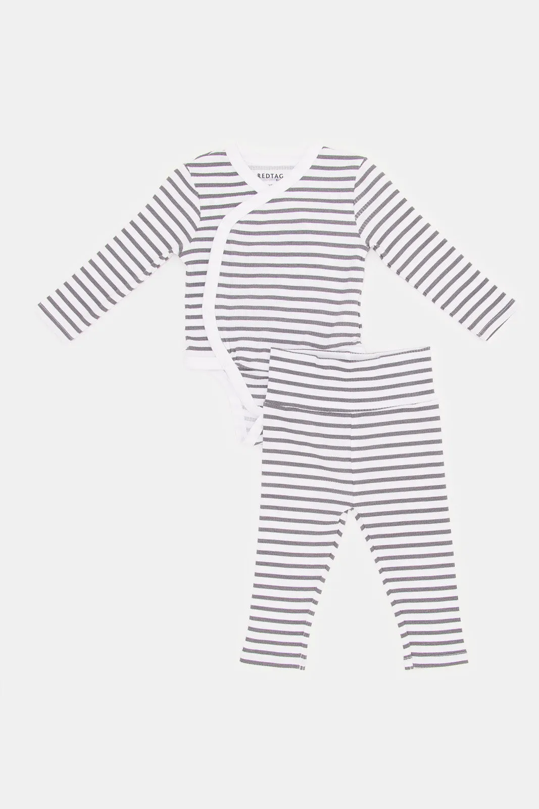 Baby White and Grey Striped Bodysuit Set (2 Piece)