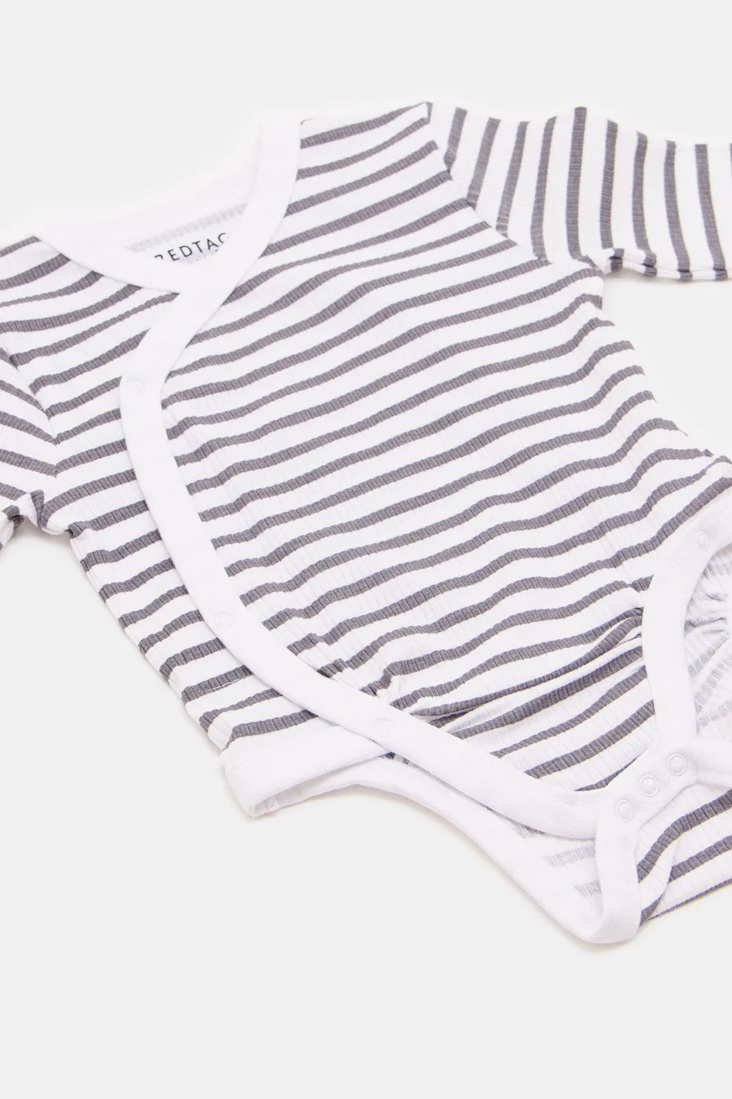 Baby White and Grey Striped Bodysuit Set (2 Piece)