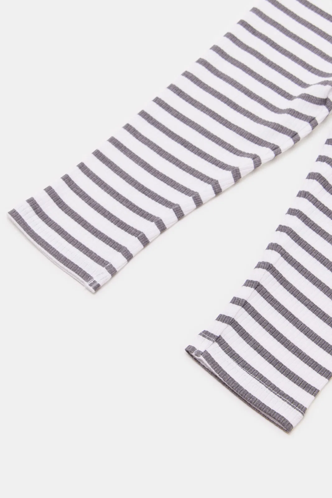 Baby White and Grey Striped Bodysuit Set (2 Piece)