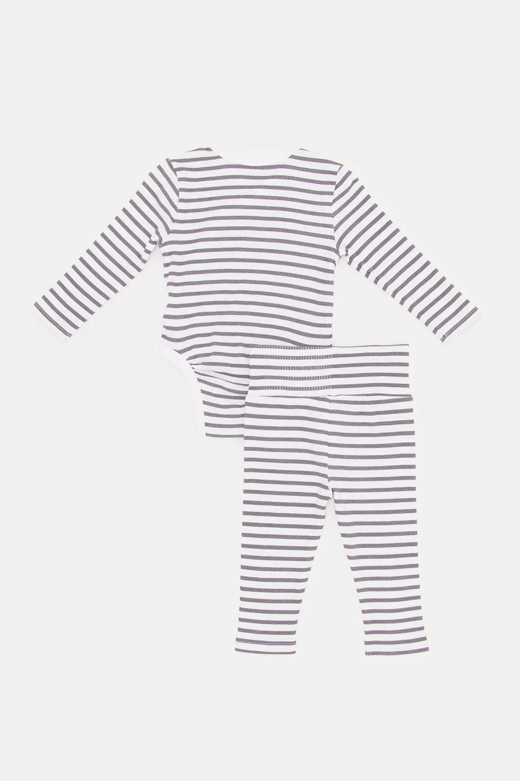 Baby White and Grey Striped Bodysuit Set (2 Piece)