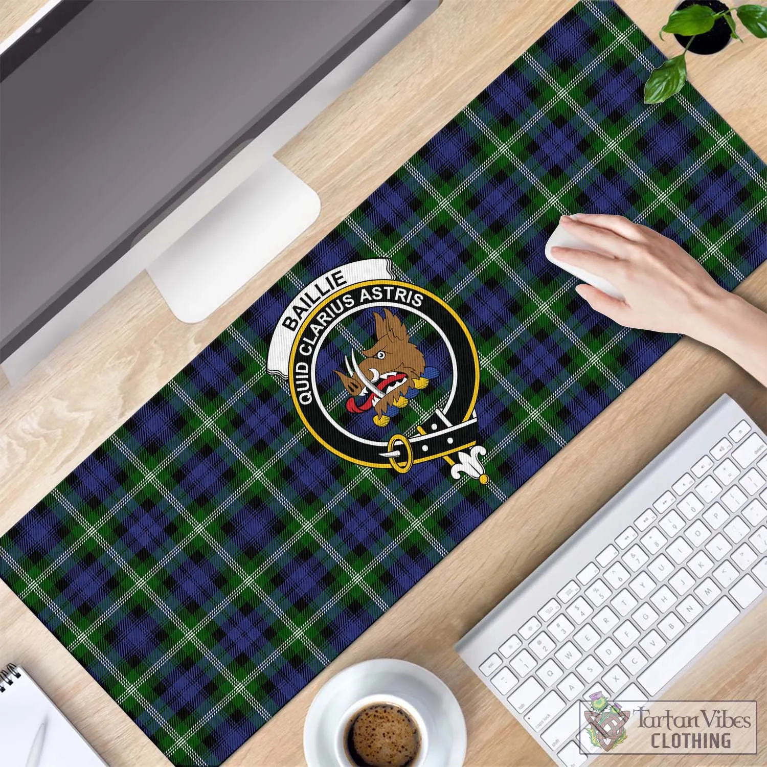 Baillie (Bailey) Tartan Mouse Pad with Family Crest