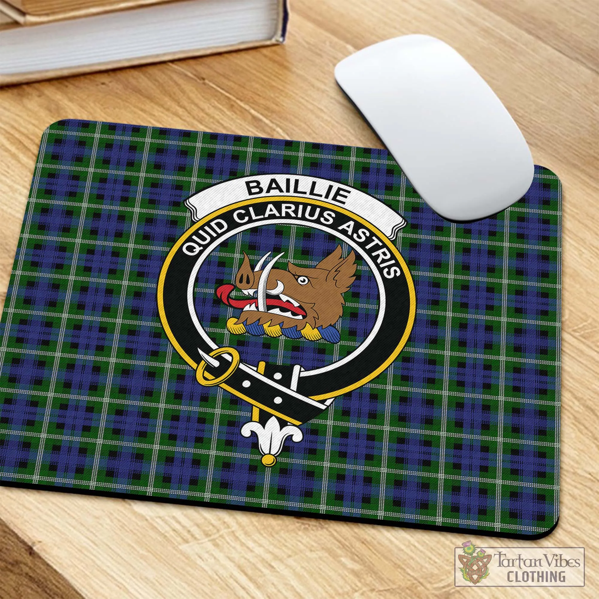 Baillie (Bailey) Tartan Mouse Pad with Family Crest