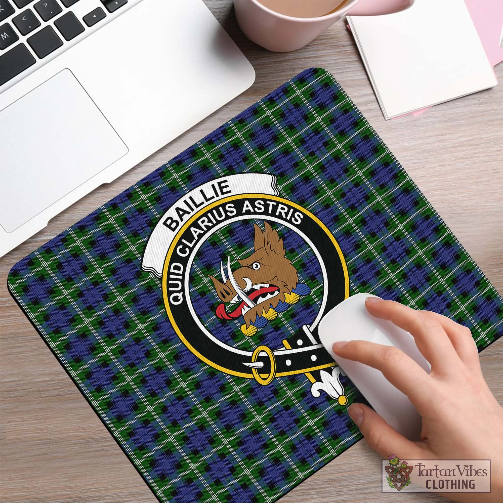 Baillie (Bailey) Tartan Mouse Pad with Family Crest