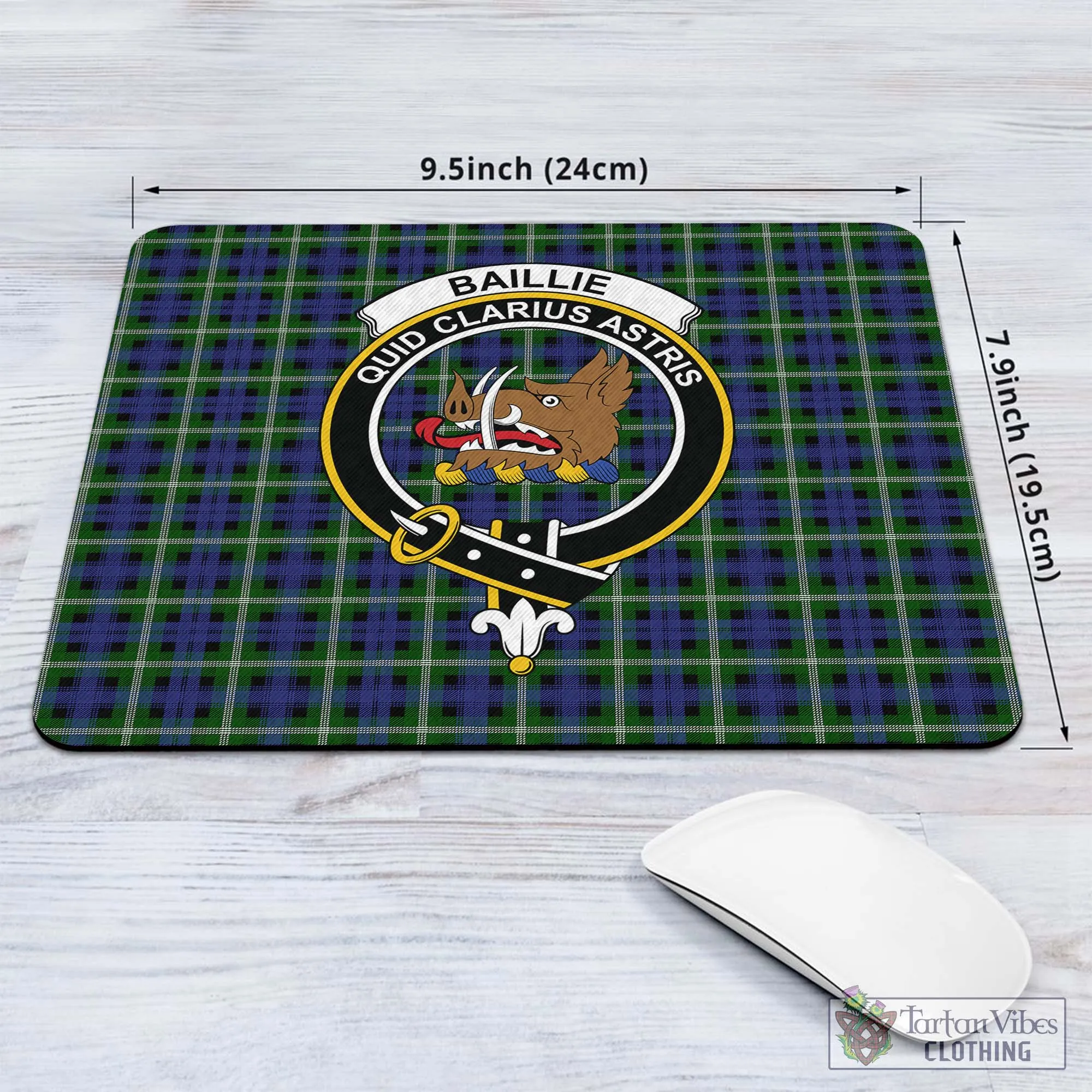 Baillie (Bailey) Tartan Mouse Pad with Family Crest