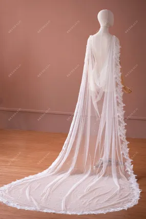 Beautiful Designer Saggy Pearl Lace Bridal Cape Like Shoulder Veil