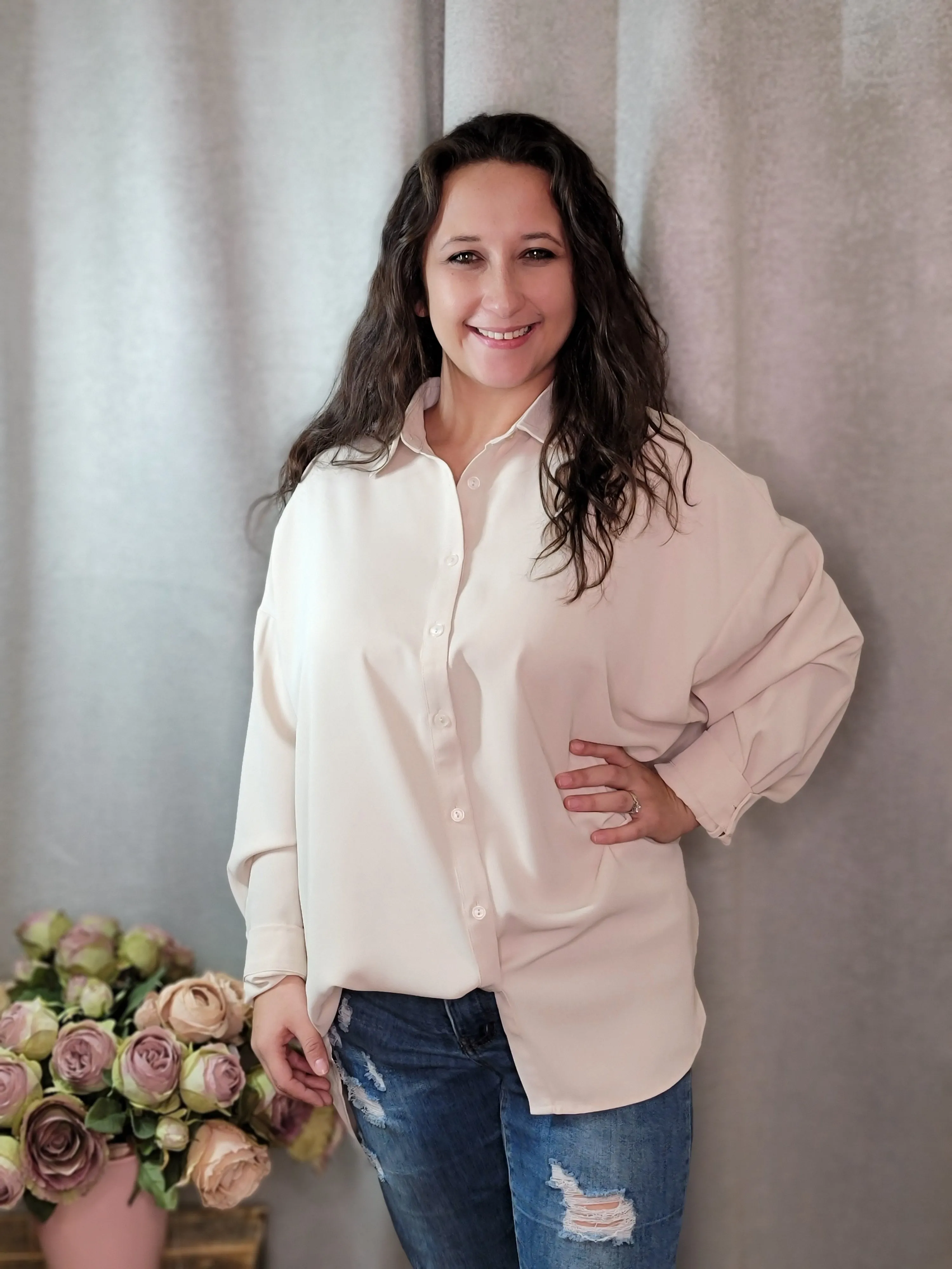 Beige Button Up Top