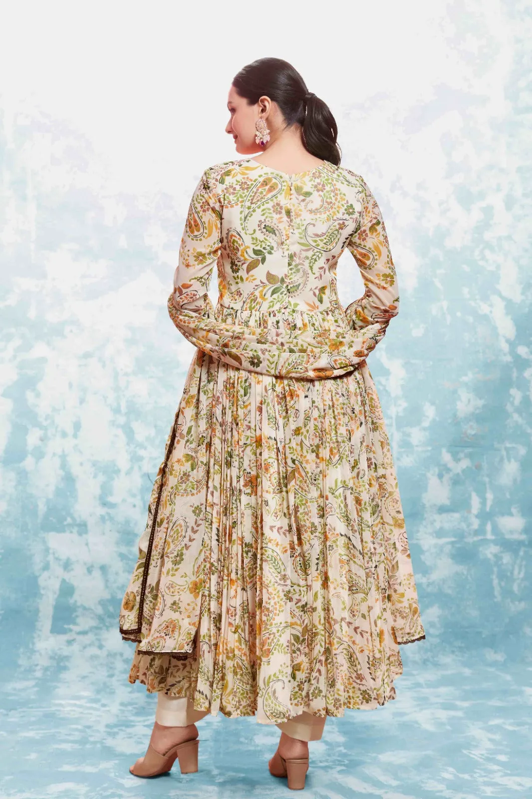 Beige Georgette Printed Suit Set | Fully Stitched & Ready to Wear