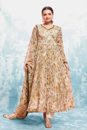 Beige Georgette Printed Suit Set | Fully Stitched & Ready to Wear