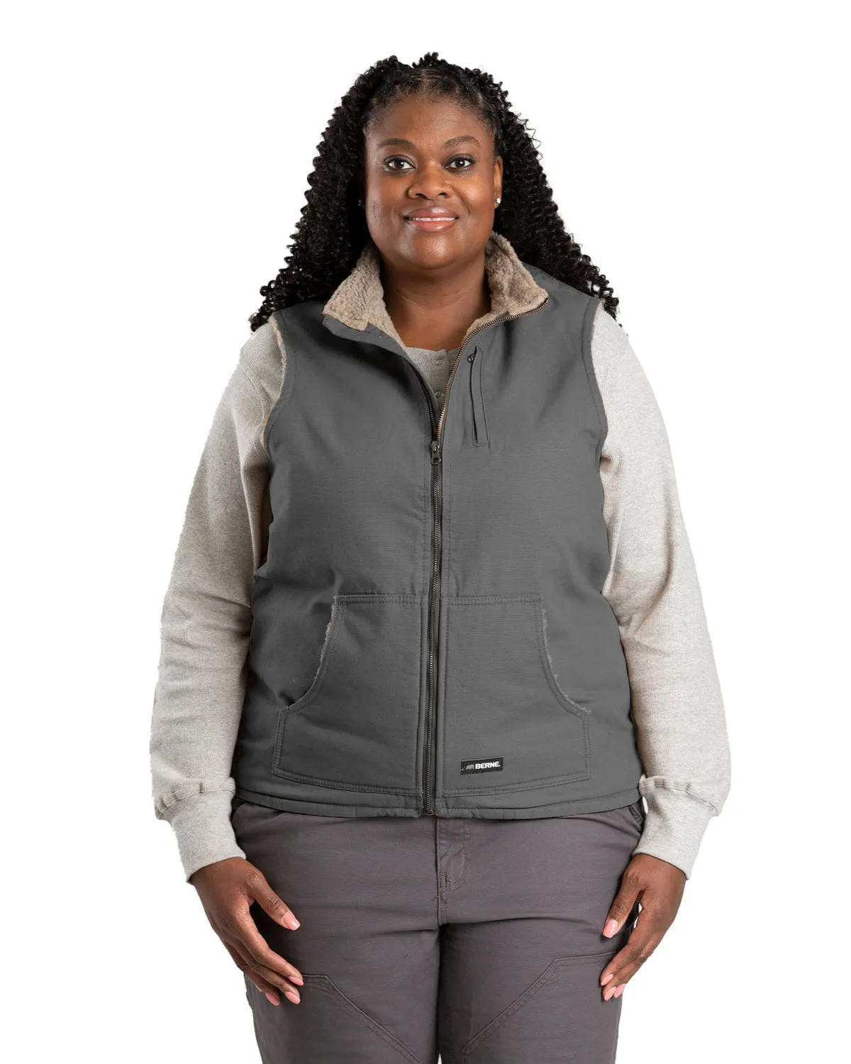 Berne Womens Sherpa-Lined Softstone Duck Titanium 100% Cotton Vest