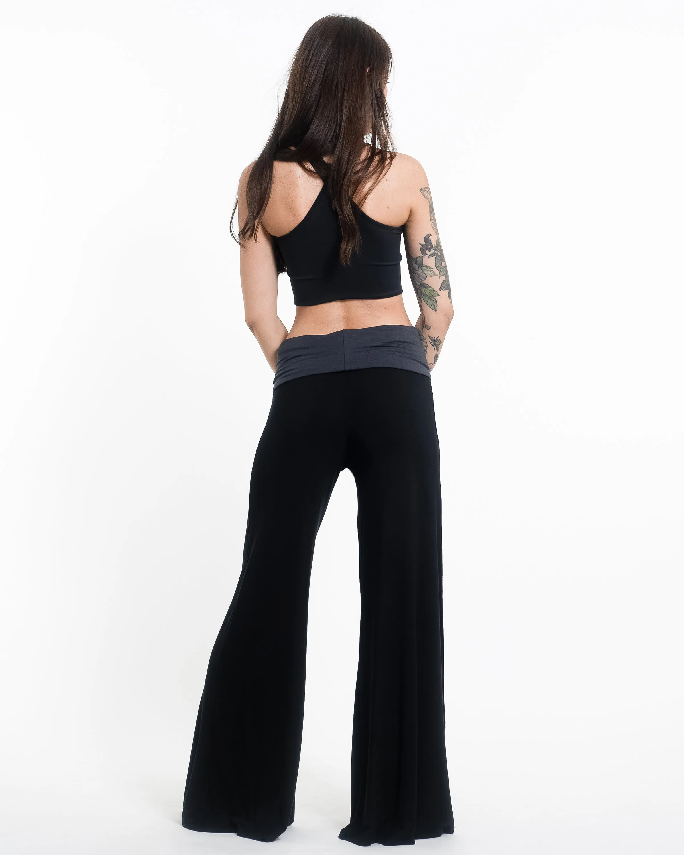 Birds Spandex Wide Leg Palazzo Pants in Black