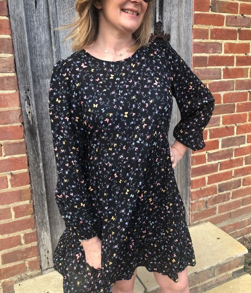 Black Butterfly Print Dress