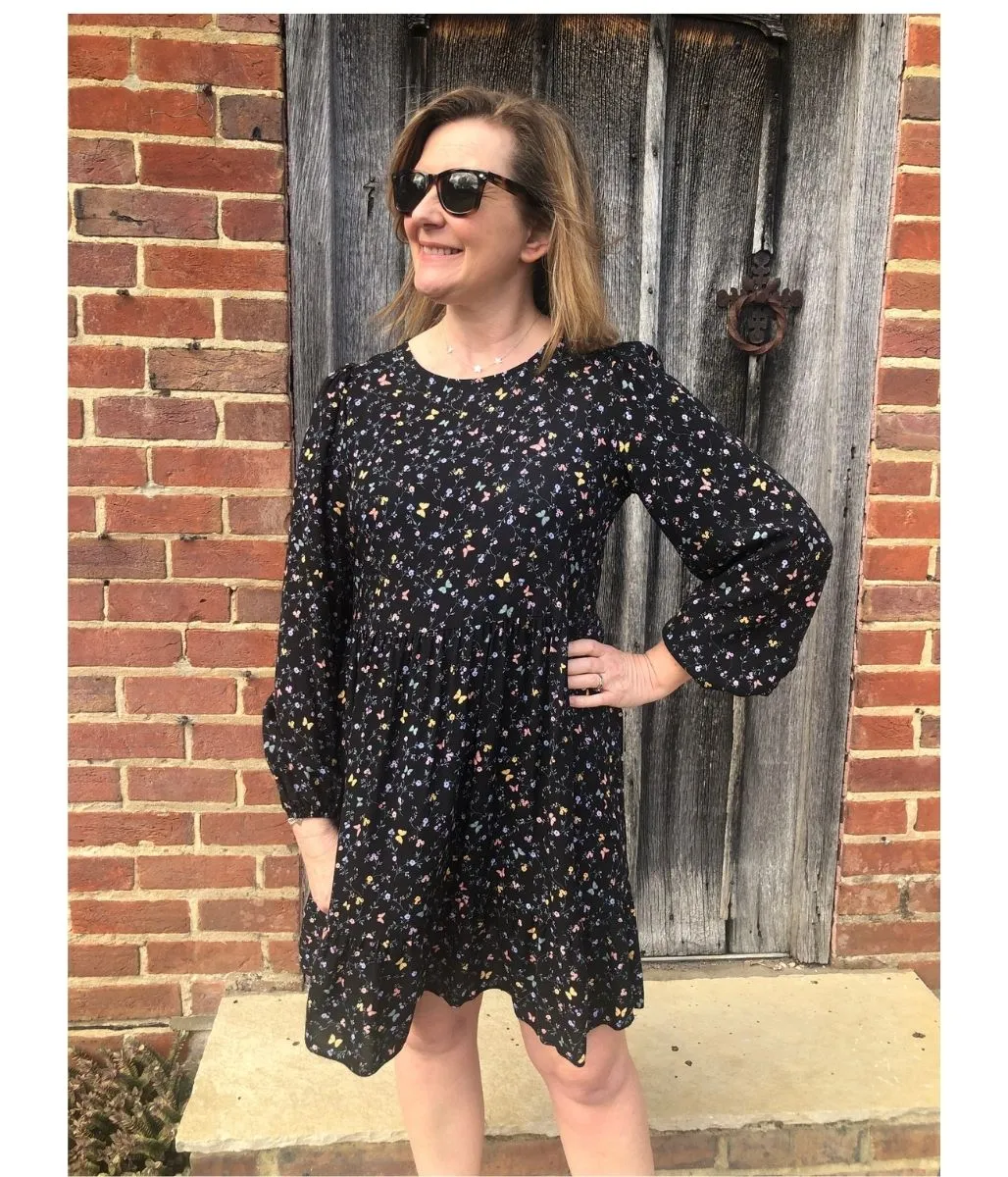 Black Butterfly Print Dress