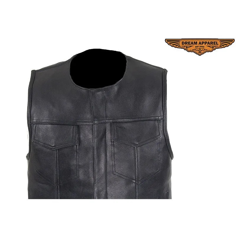 Black Leather Pleated Club Vest