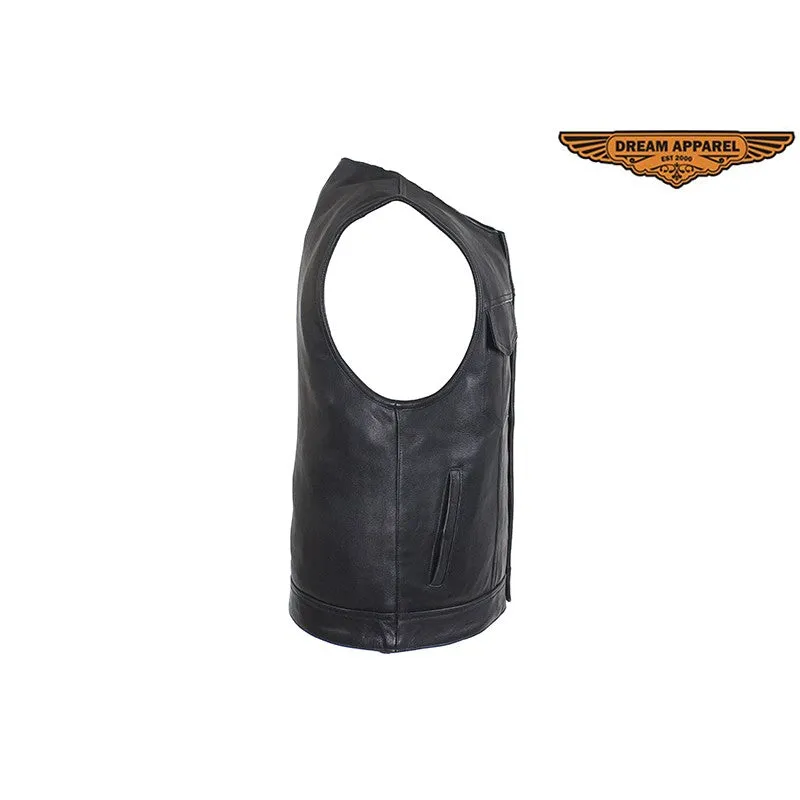 Black Leather Pleated Club Vest