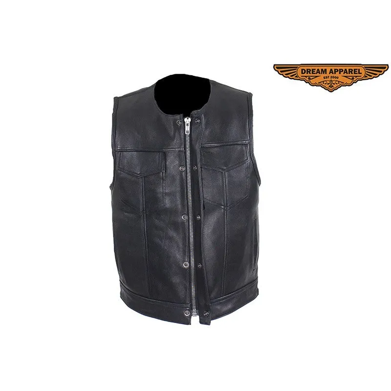 Black Leather Pleated Club Vest