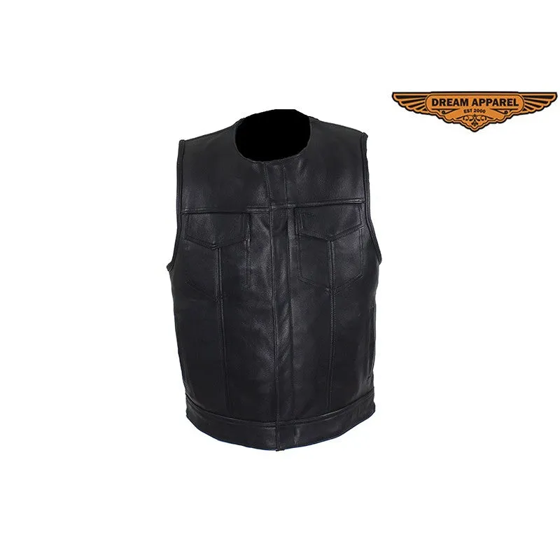 Black Leather Pleated Club Vest