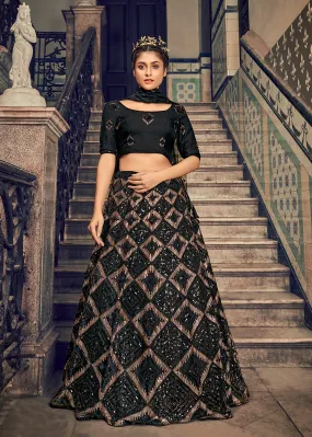 Black Sequins Embroidered Net Party Wear Lehenga Choli