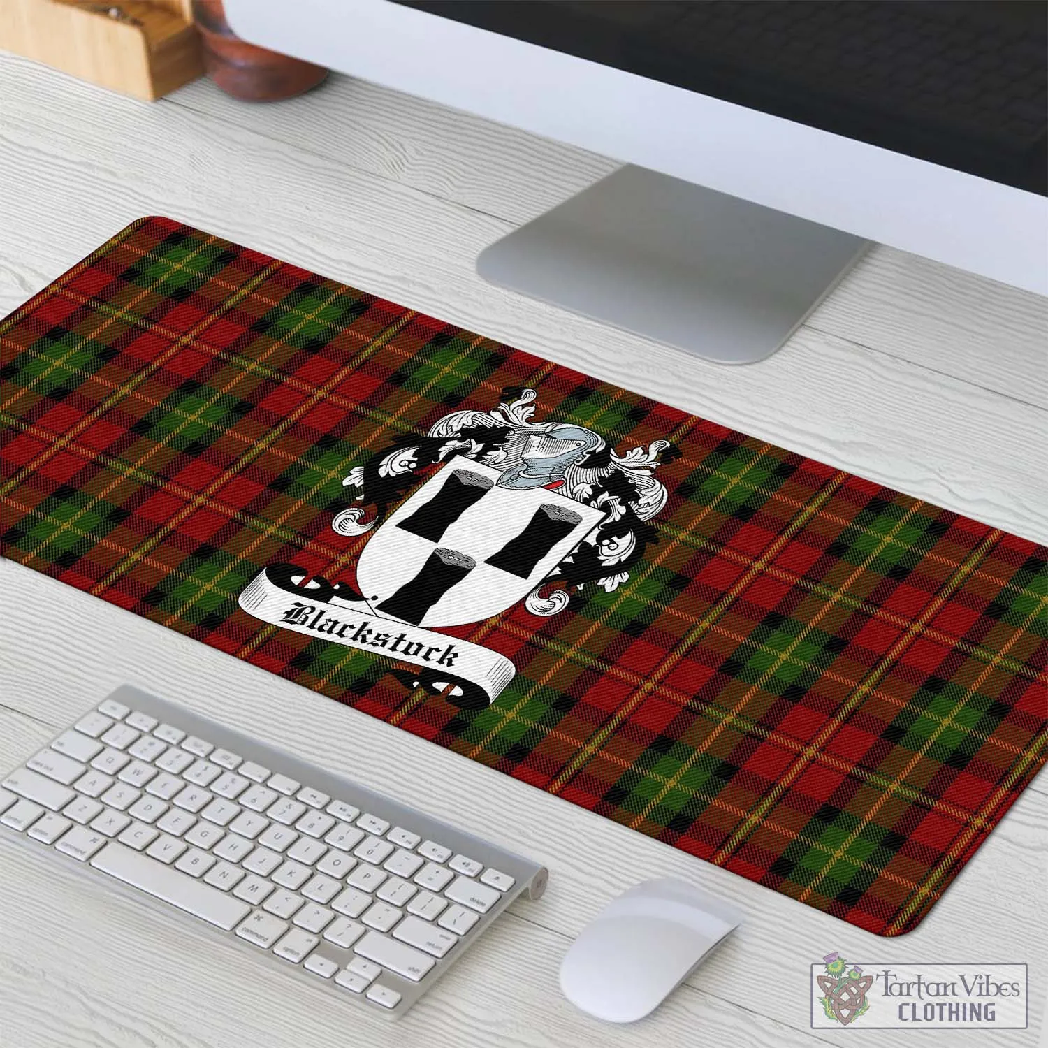 Blackstock Red Dress Tartan Mouse Pad with Family Crest