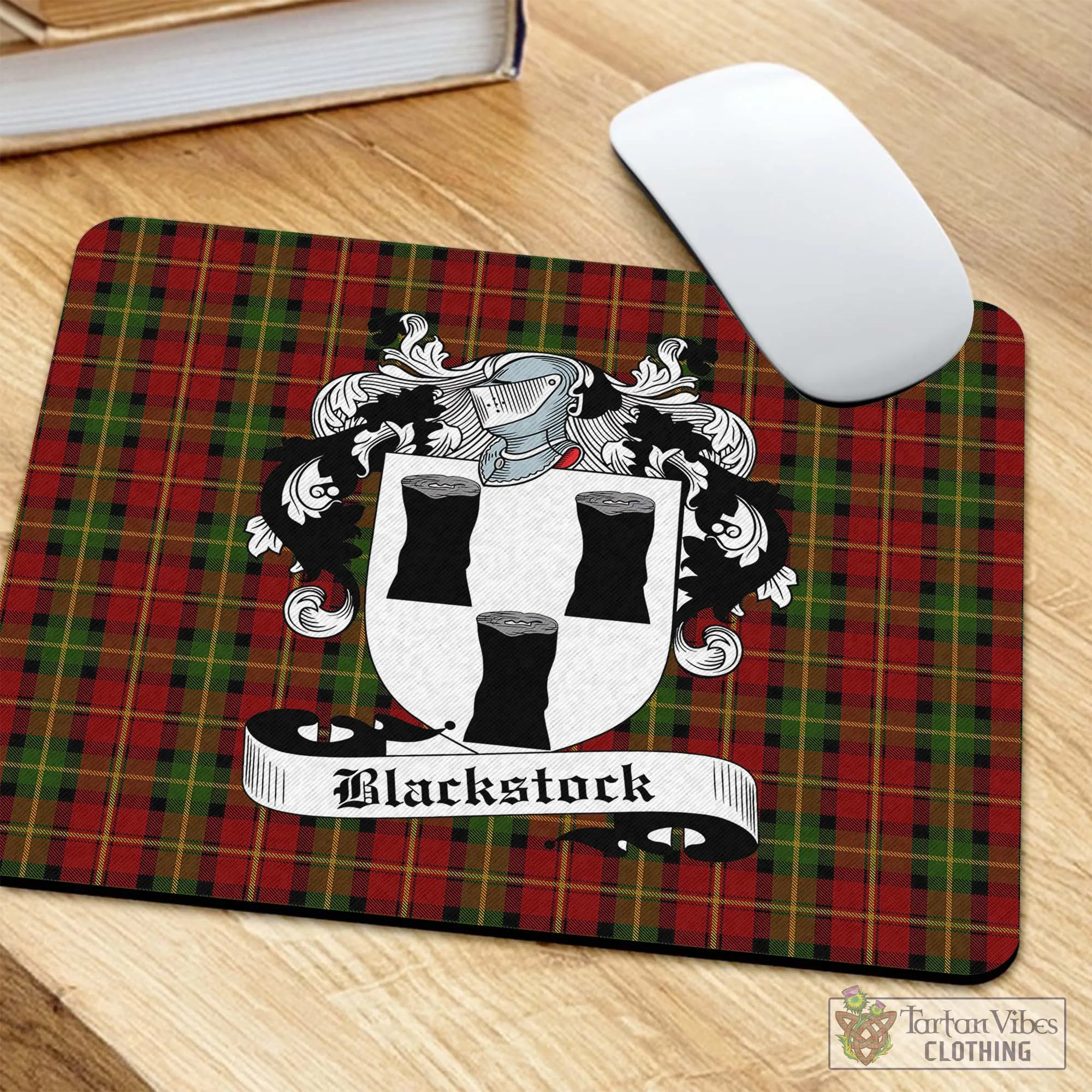 Blackstock Red Dress Tartan Mouse Pad with Family Crest